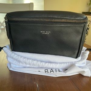 Mina Baie black leather gunmetal fanny.